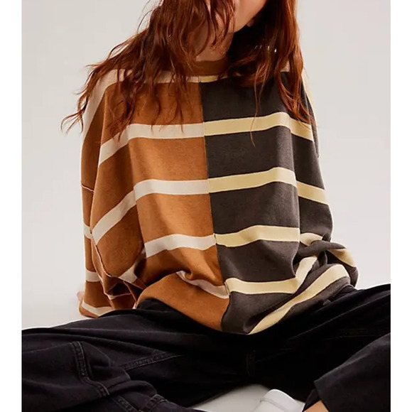Free People Sweater - Uptown Striped Pullover - Brown and Cream - Picture 6 of 13